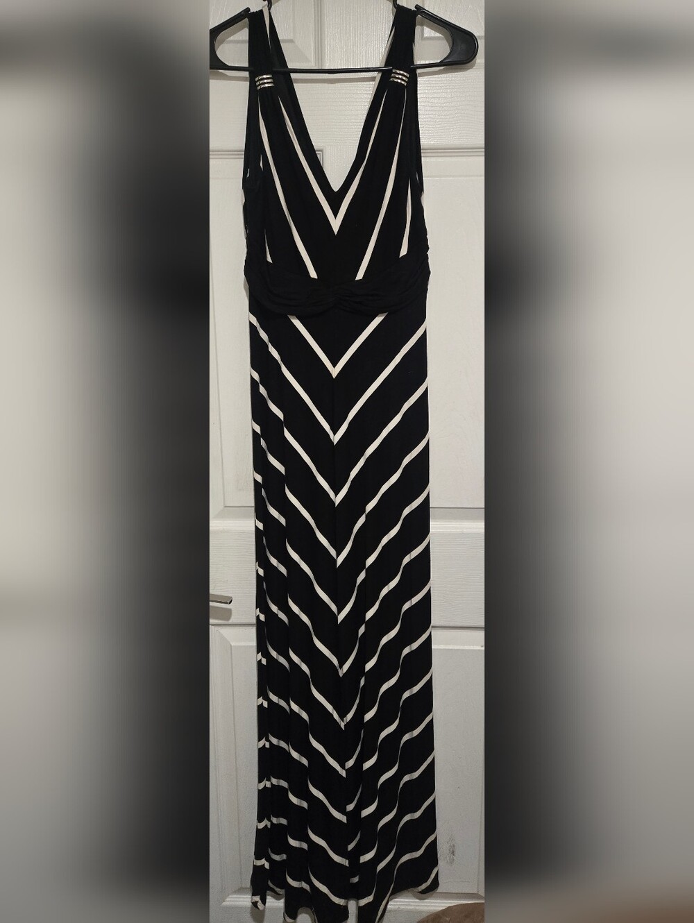 White House Black Market Black and White V-Neck Striped Maxi Dress Like-New XS